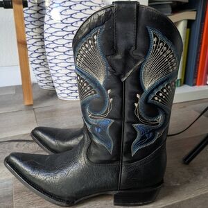 Lomos Boots Women's Black Western Pointed Toe Heeled Boots - 26.5 Cm